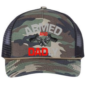 Armed And Dadly Funny Deadly Father Gift For Fathers Day Funny Retro Rope Trucker Hat Cap