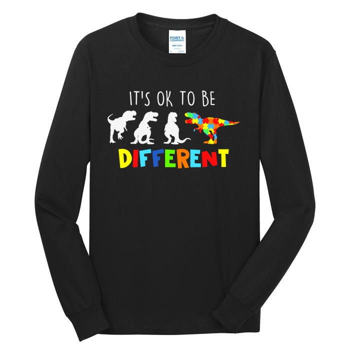 Autism Awareness Dinosaur Boys Its Ok To Be Different Tall Long Sleeve T-Shirt