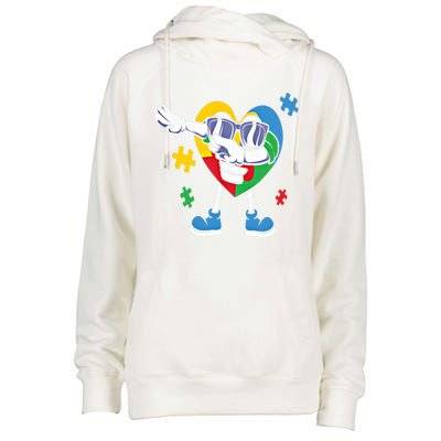 Autism Awareness Dabbing Puzzle Cool Gift Womens Funnel Neck Pullover Hood