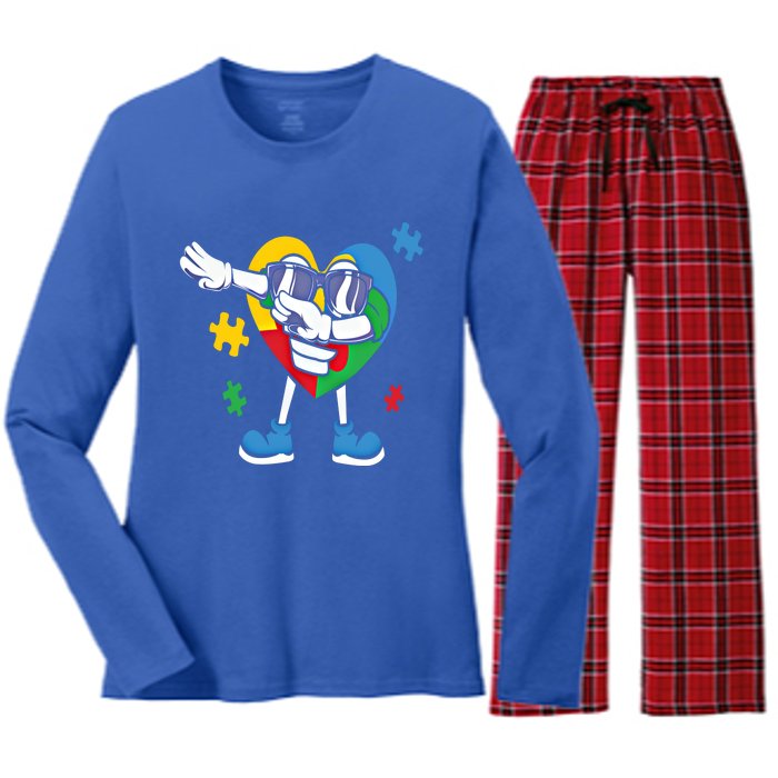 Autism Awareness Dabbing Puzzle Cool Gift Women's Long Sleeve Flannel Pajama Set 