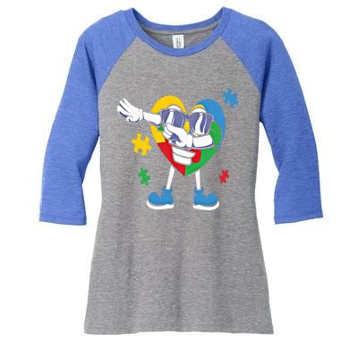 Autism Awareness Dabbing Puzzle Cool Gift Women's Tri-Blend 3/4-Sleeve Raglan Shirt