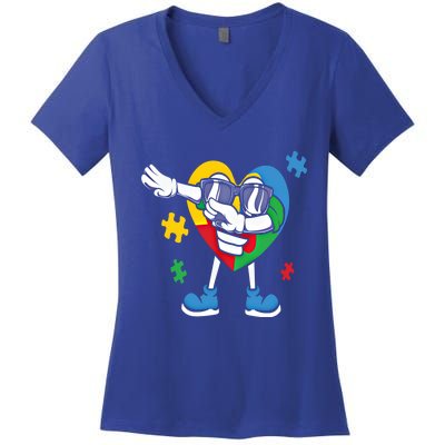 Autism Awareness Dabbing Puzzle Cool Gift Women's V-Neck T-Shirt