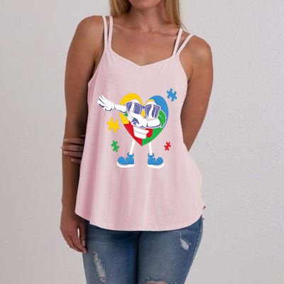 Autism Awareness Dabbing Puzzle Cool Gift Women's Strappy Tank