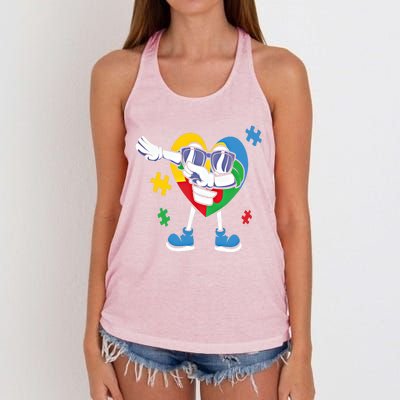 Autism Awareness Dabbing Puzzle Cool Gift Women's Knotted Racerback Tank