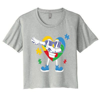 Autism Awareness Dabbing Puzzle Cool Gift Women's Crop Top Tee