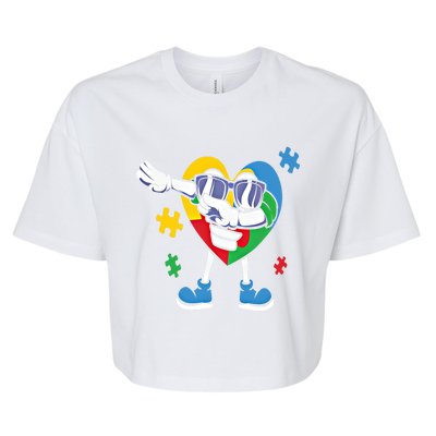 Autism Awareness Dabbing Puzzle Cool Gift Bella+Canvas Jersey Crop Tee