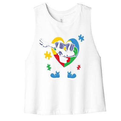 Autism Awareness Dabbing Puzzle Cool Gift Women's Racerback Cropped Tank