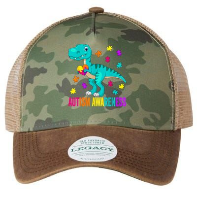 Autism Awareness Dinosaur Colorful Autism Puzzle Pieces Legacy Tie Dye Trucker Hat