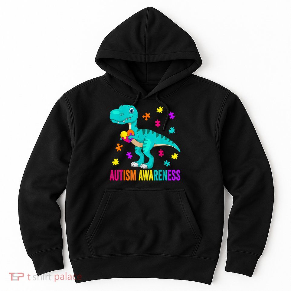 Autism Awareness Dinosaur Colorful Autism Puzzle Pieces Hoodie
