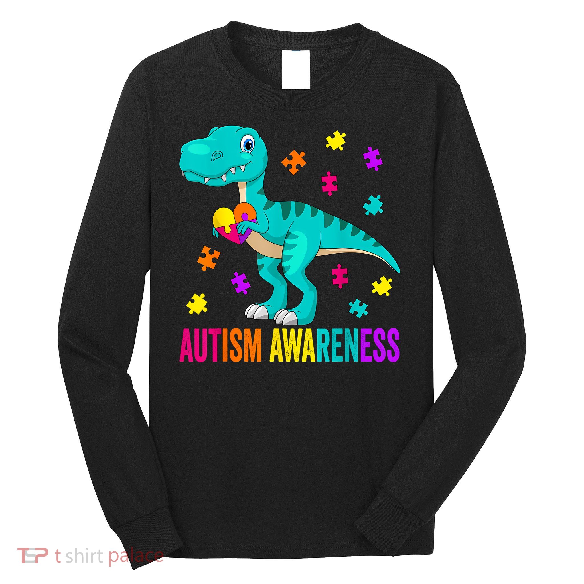 Autism Awareness Dinosaur Colorful Autism Puzzle Pieces Long Sleeve Shirt
