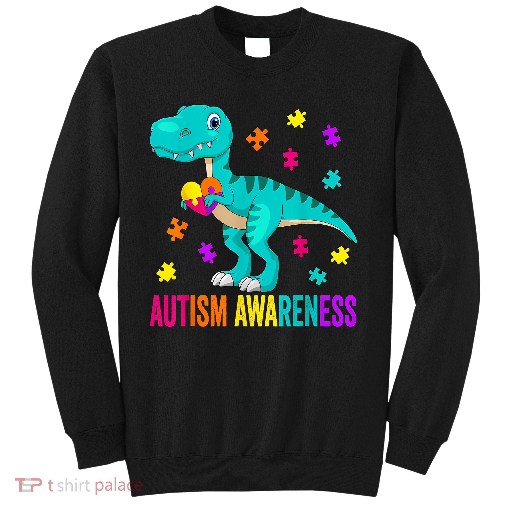 Autism Awareness Dinosaur Colorful Autism Puzzle Pieces Sweatshirt