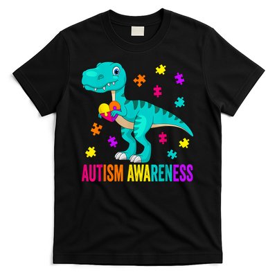 Autism Awareness Dinosaur Colorful Autism Puzzle Pieces T-Shirt