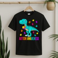 Autism Awareness Dinosaur Colorful Autism Puzzle Pieces T-Shirt
