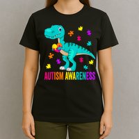 Autism Awareness Dinosaur Colorful Autism Puzzle Pieces T-Shirt