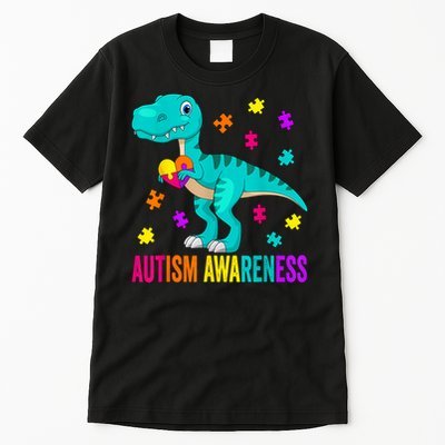 Autism Awareness Dinosaur Colorful Autism Puzzle Pieces Tall T-Shirt