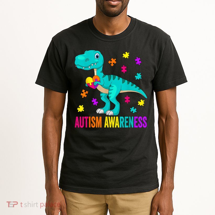 Autism Awareness Dinosaur Colorful Autism Puzzle Pieces Tall T-Shirt