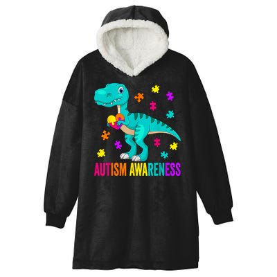 Autism Awareness Dinosaur Colorful Autism Puzzle Pieces Hooded Wearable Blanket