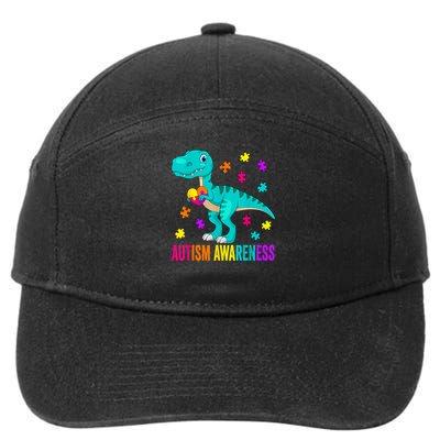 Autism Awareness Dinosaur Colorful Autism Puzzle Pieces 7-Panel Snapback Hat