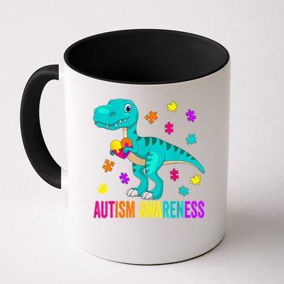 Autism Awareness Dinosaur Colorful Autism Puzzle Pieces Mug