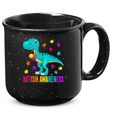 Autism Awareness Dinosaur Colorful Autism Puzzle Pieces 15oz Campfire Ceramic Mug