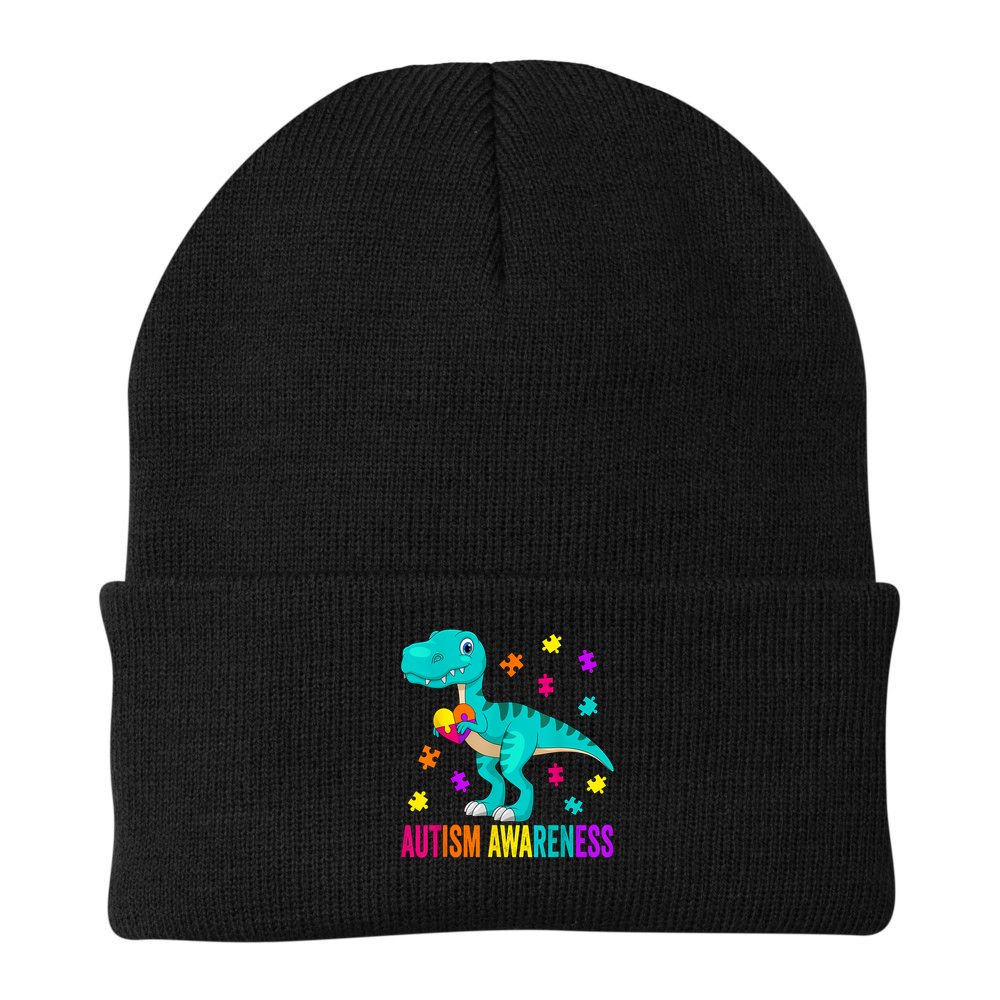 Autism Awareness Dinosaur Colorful Autism Puzzle Pieces Beanie