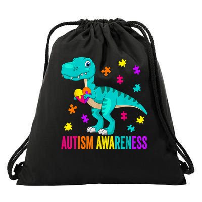 Autism Awareness Dinosaur Colorful Autism Puzzle Pieces Drawstring Bag