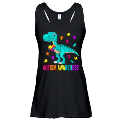 Autism Awareness Dinosaur Colorful Autism Puzzle Pieces Ladies Essential Flowy Tank