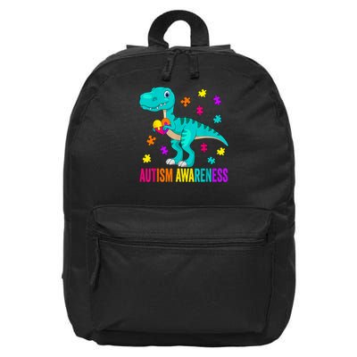 Autism Awareness Dinosaur Colorful Autism Puzzle Pieces 16 in Basic Backpack
