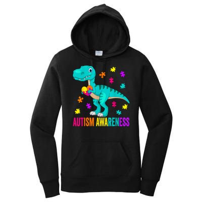 Autism Awareness Dinosaur Colorful Autism Puzzle Pieces Women's Pullover Hoodie