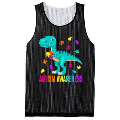 Autism Awareness Dinosaur Colorful Autism Puzzle Pieces Mesh Reversible Basketball Jersey Tank