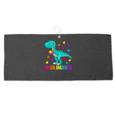 Autism Awareness Dinosaur Colorful Autism Puzzle Pieces Large Microfiber Waffle Golf Towel