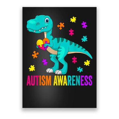 Autism Awareness Dinosaur Colorful Autism Puzzle Pieces Poster