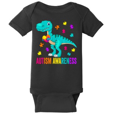 Autism Awareness Dinosaur Colorful Autism Puzzle Pieces Baby Bodysuit