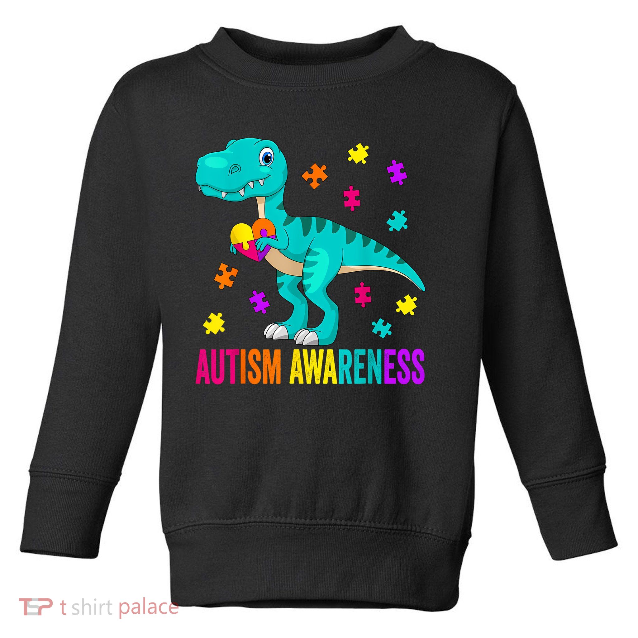 Autism Awareness Dinosaur Colorful Autism Puzzle Pieces Toddler Sweatshirt