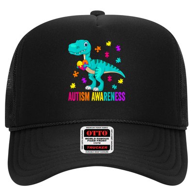 Autism Awareness Dinosaur Colorful Autism Puzzle Pieces Trucker Hat