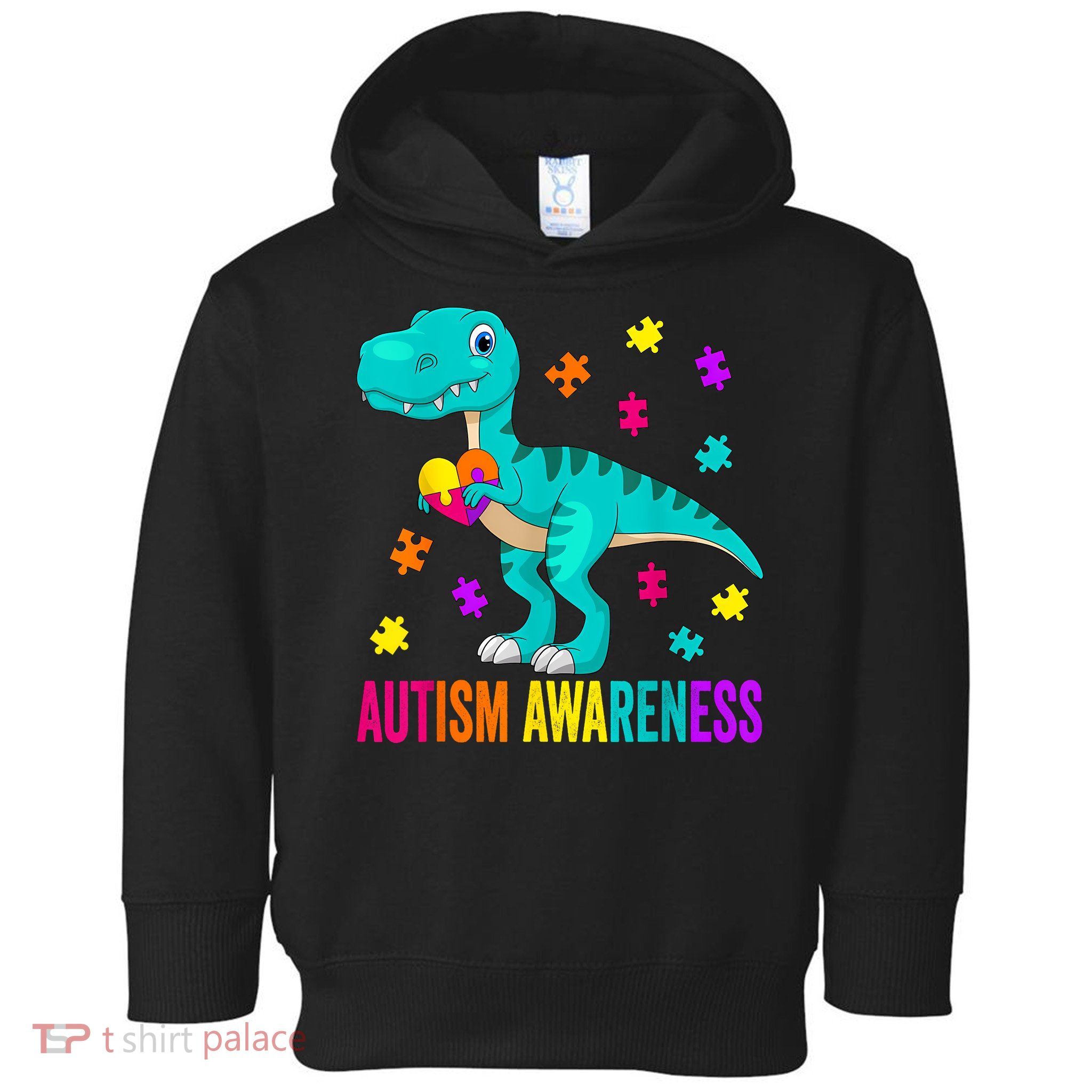 Autism Awareness Dinosaur Colorful Autism Puzzle Pieces Toddler Hoodie