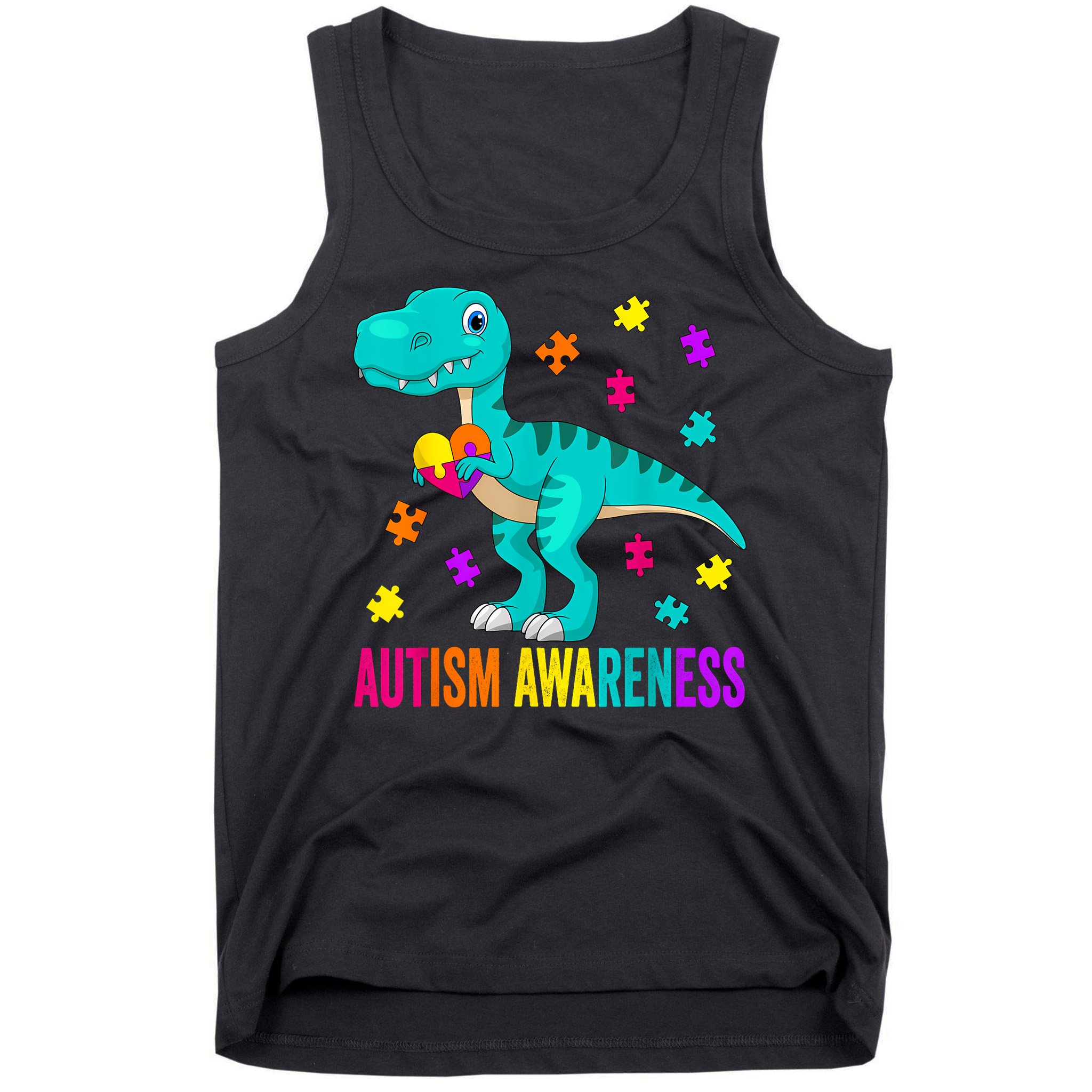Autism Awareness Dinosaur Colorful Autism Puzzle Pieces Tank Top