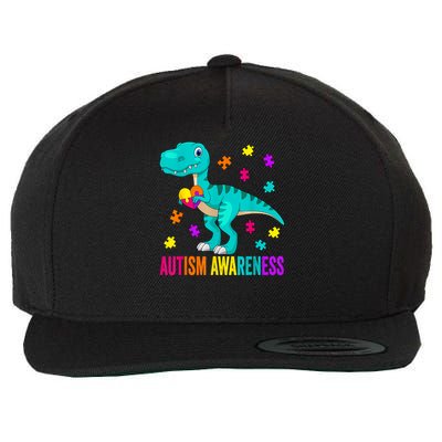 Autism Awareness Dinosaur Colorful Autism Puzzle Pieces Wool Snapback Cap
