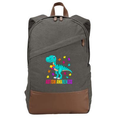 Autism Awareness Dinosaur Colorful Autism Puzzle Pieces Cotton Canvas Backpack