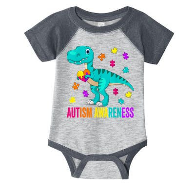 Autism Awareness Dinosaur Colorful Autism Puzzle Pieces Infant Baby Jersey Bodysuit