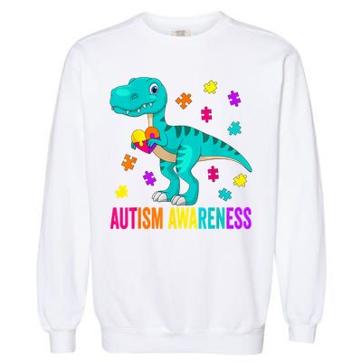 Autism Awareness Dinosaur Colorful Autism Puzzle Pieces Garment-Dyed Sweatshirt