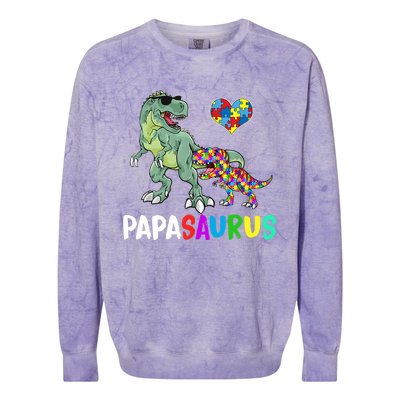 Autism Awareness Dinosaur Papasaurus Papa Colorblast Crewneck Sweatshirt