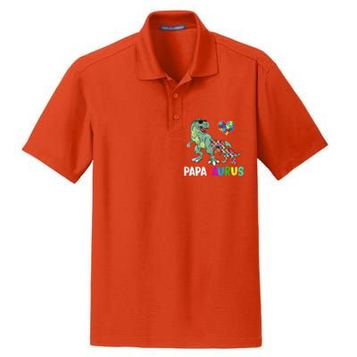 Autism Awareness Dinosaur Papasaurus Papa Dry Zone Grid Polo