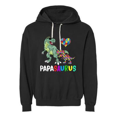 Autism Awareness Dinosaur Papasaurus Papa Garment-Dyed Fleece Hoodie