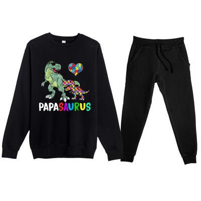 Autism Awareness Dinosaur Papasaurus Papa Premium Crewneck Sweatsuit Set