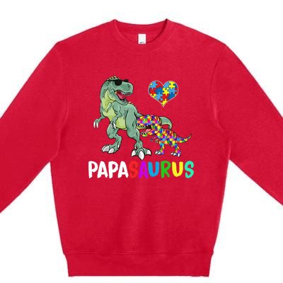 Autism Awareness Dinosaur Papasaurus Papa Premium Crewneck Sweatshirt