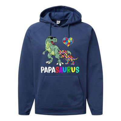 Autism Awareness Dinosaur Papasaurus Papa Performance Fleece Hoodie