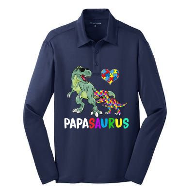 Autism Awareness Dinosaur Papasaurus Papa Silk Touch Performance Long Sleeve Polo