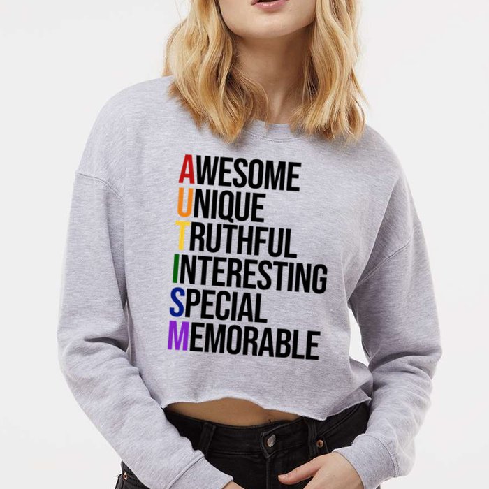 Autism Awesome Definition Cropped Pullover Crew