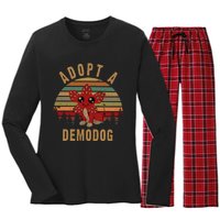 Adopt A Demodog Hell Fire Club Vintage Trending Upside Down Stranger Women's Long Sleeve Flannel Pajama Set 